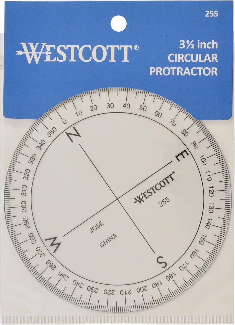 Westcott 360-Degree Compass Protractor, Crystal Clear Transparent Dial, Calibrated for 360-Degree Accuracy, Back-to-School, School Supplies, Classroom Supplies, 3 1/2-Inch - Image 2